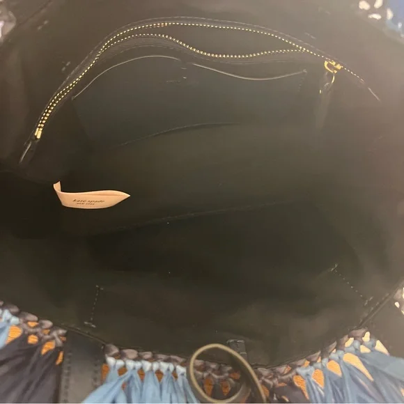 Kate Spade Sam Stripe Straw Medium Satchel Blue - Picture 13 of 16